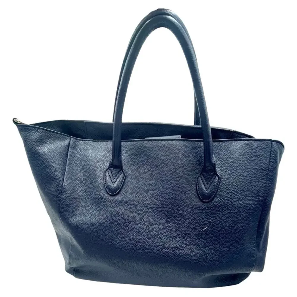 B-low-the-Belt Mila pebbled leather large bucket tote bag navy blue